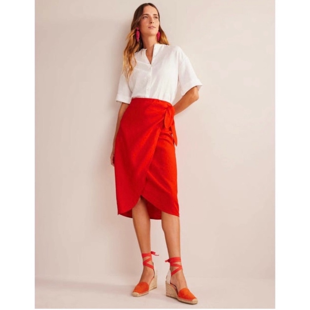 Boden Wrap Front Linen Midi Skirt